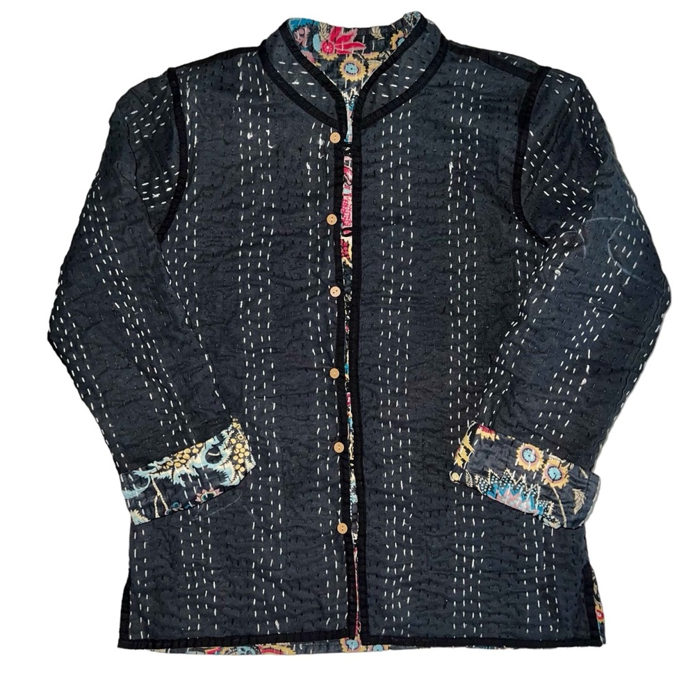 Beautiful Kantha quilted reversible jacket size Large/XLarge Mukut print - Picture 2 of 9